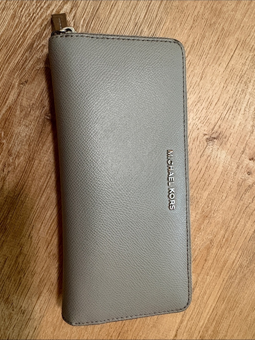 Michael Kors Gray Saffiano Zip Wallet with Silver Logo